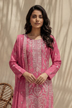 Badshah by Breeza Fashion - 3PC Unstitched Embroidered Lawn Suit (Pink)