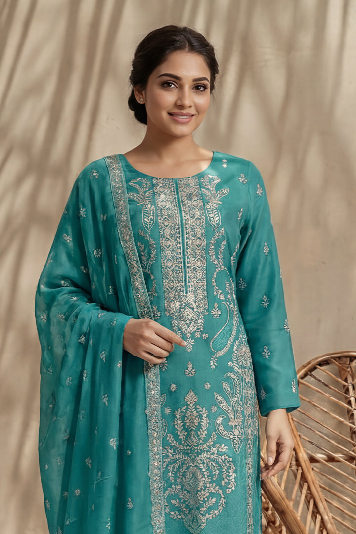 Badshah by Breeza Fashion - 3PC Unstitched Embroidered Lawn Suit (Light Sea Green)