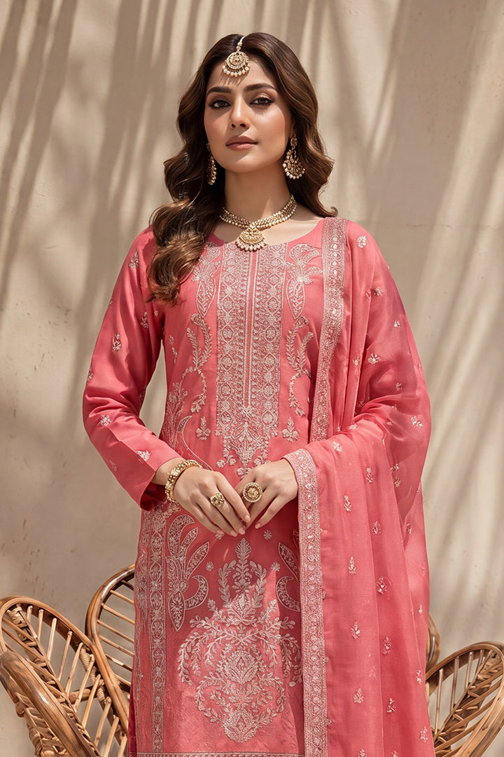 Badshah by Breeza Fashion - 3PC Unstitched Embroidered Lawn Suit (Dark Pink)