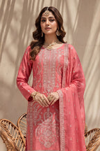 Badshah by Breeza Fashion - 3PC Unstitched Embroidered Lawn Suit (Dark Pink)