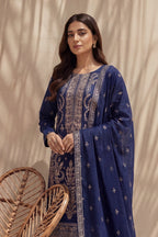 Badshah by Breeza Fashion - 3PC Unstitched Embroidered Lawn Suit (Navy Blue)