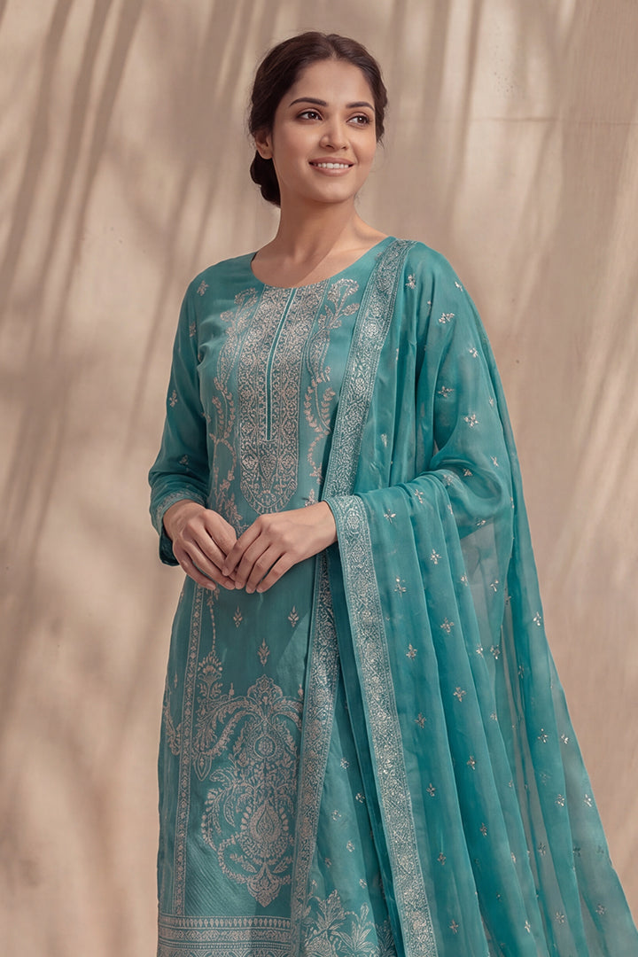 Badshah by Breeza Fashion - 3PC Unstitched Embroidered Lawn Suit (Blue)