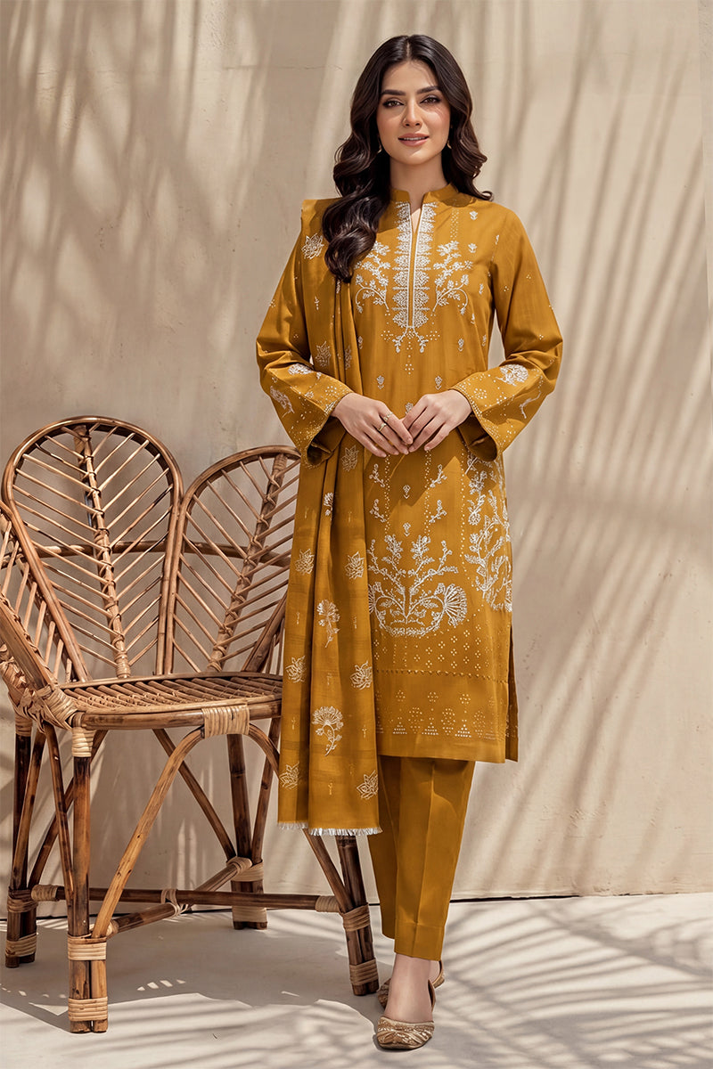 Mahanoor by Breeza Fashion - 3PC Unstitched Embroidered Lawn Suit (Yellow)