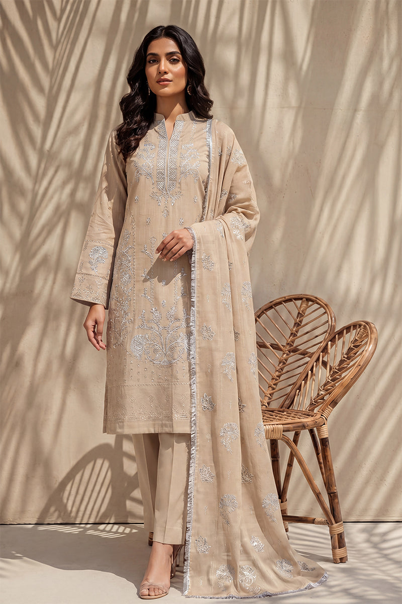 Mahanoor by Breeza Fashion - 3PC Unstitched Embroidered Lawn Suit (Cream)