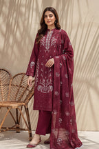 Mahanoor by Breeza Fashion - 3PC Unstitched Embroidered Lawn Suit (Maroon)