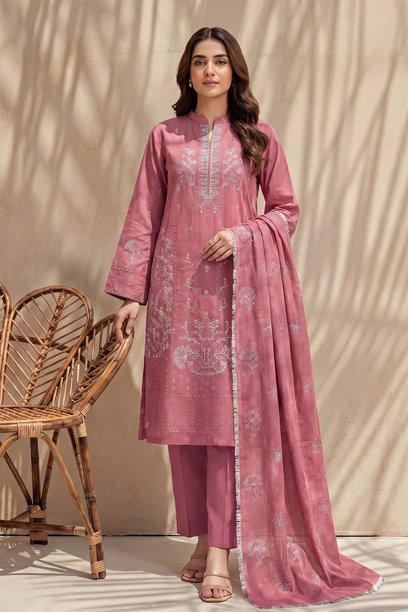 Mahanoor by Breeza Fashion - 3PC Unstitched Embroidered Lawn Suit (Pink)
