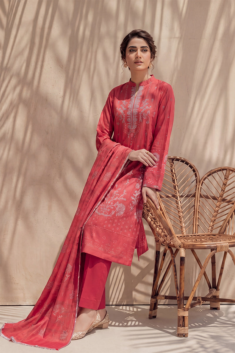 Mahanoor by Breeza Fashion - 3PC Unstitched Embroidered Lawn Suit (Peach)