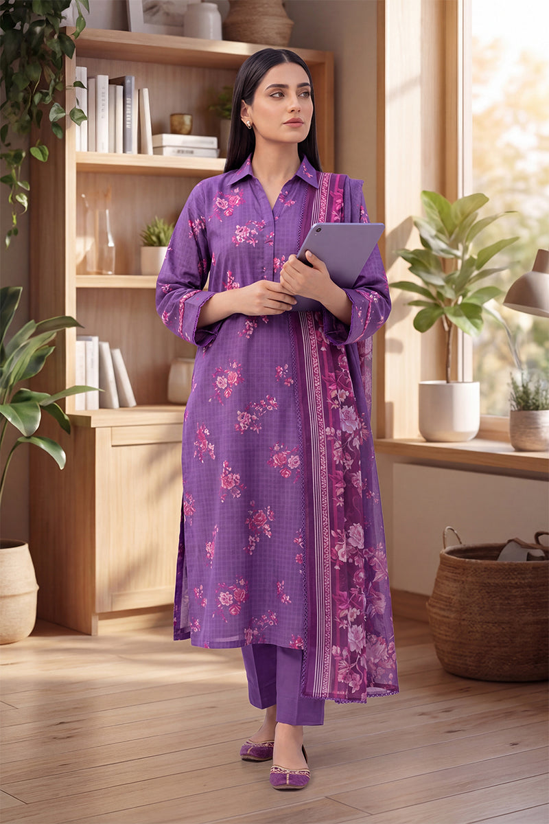 Keyseria by Jaffrani Textile Chapter-8 3PC Unstitched Printed Lawn Suit (Purple)