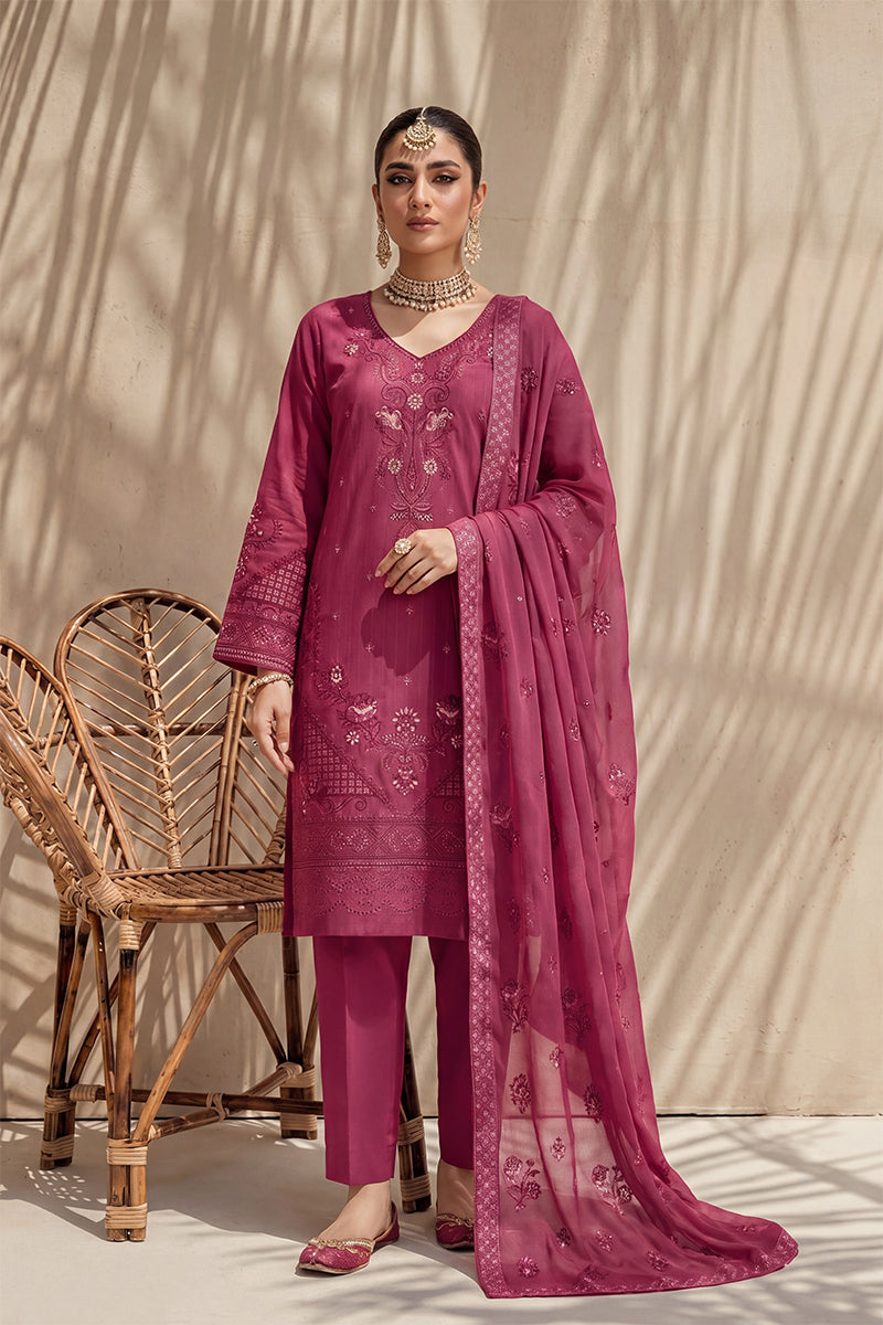 Nishah by Breeza Fashion - 3PC Unstitched Embroidered Lawn Suit (Maroon)
