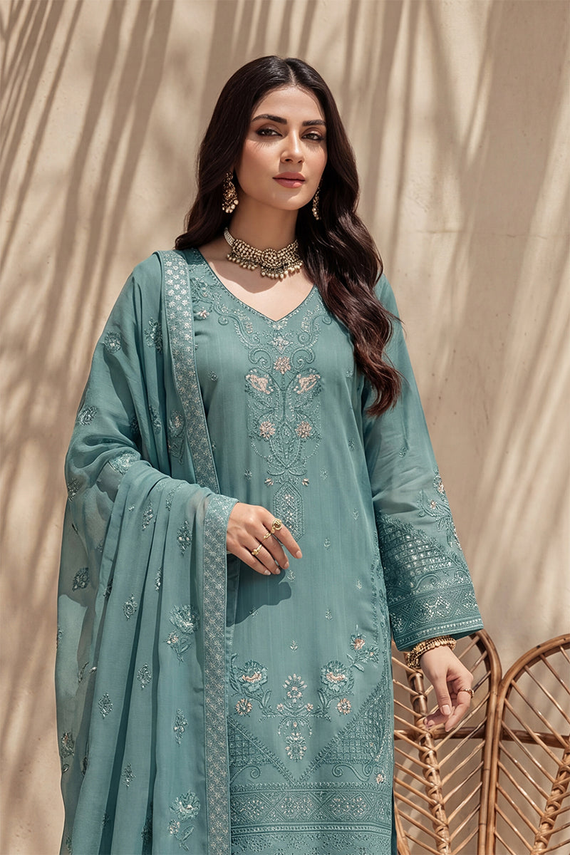 Nishah by Breeza Fashion - 3PC Unstitched Embroidered Lawn Suit (Teal Blue)