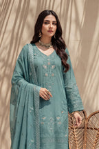 Nishah by Breeza Fashion - 3PC Unstitched Embroidered Lawn Suit (Teal Blue)