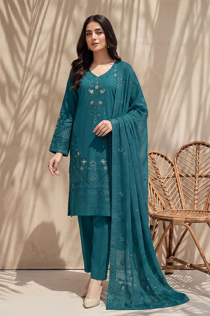 Nishah by Breeza Fashion - 3PC Unstitched Embroidered Lawn Suit (Dark Green)