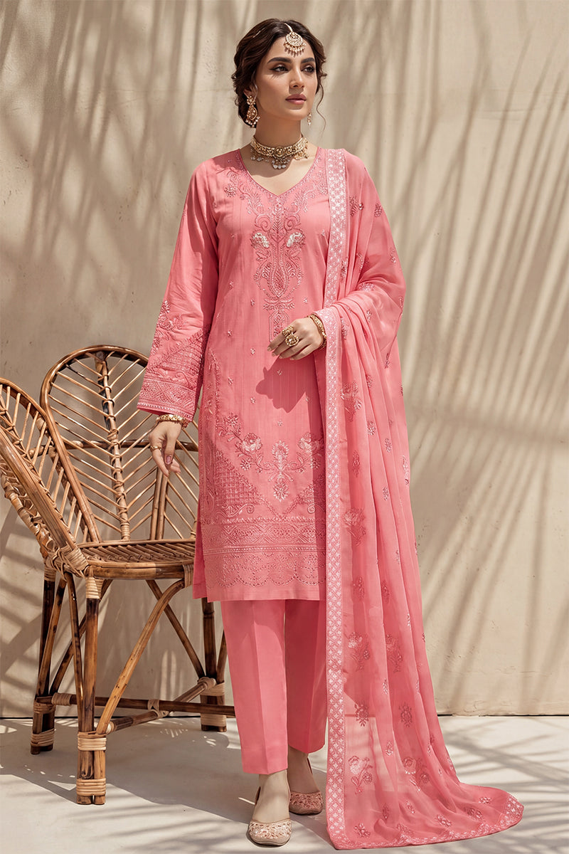 Nishah by Breeza Fashion - 3PC Unstitched Embroidered Lawn Suit (Pink)