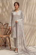 Nishah by Breeza Fashion - 3PC Unstitched Embroidered Lawn Suit (Silver)