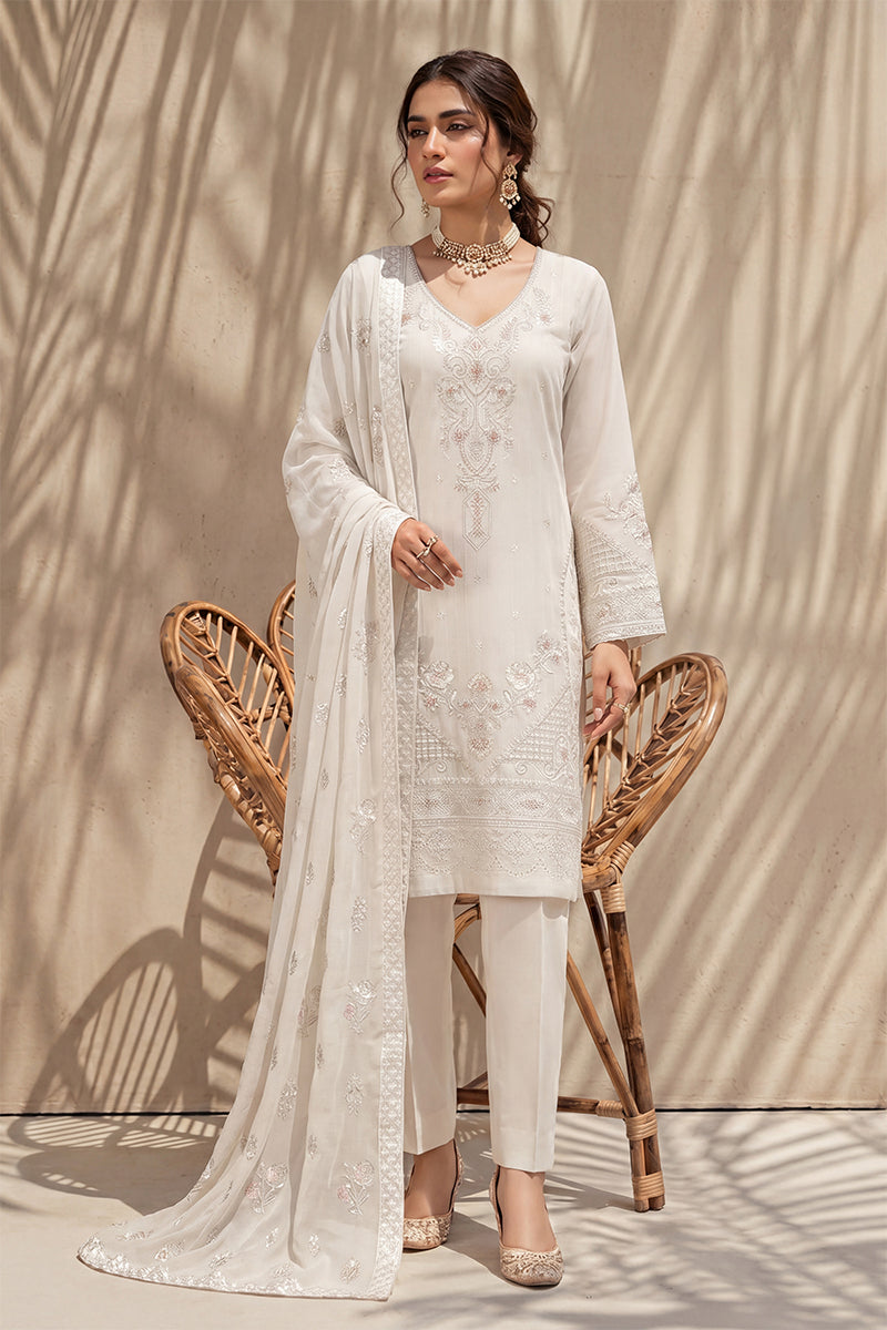 Nishah by Breeza Fashion - 3PC Unstitched Embroidered Lawn Suit (White)
