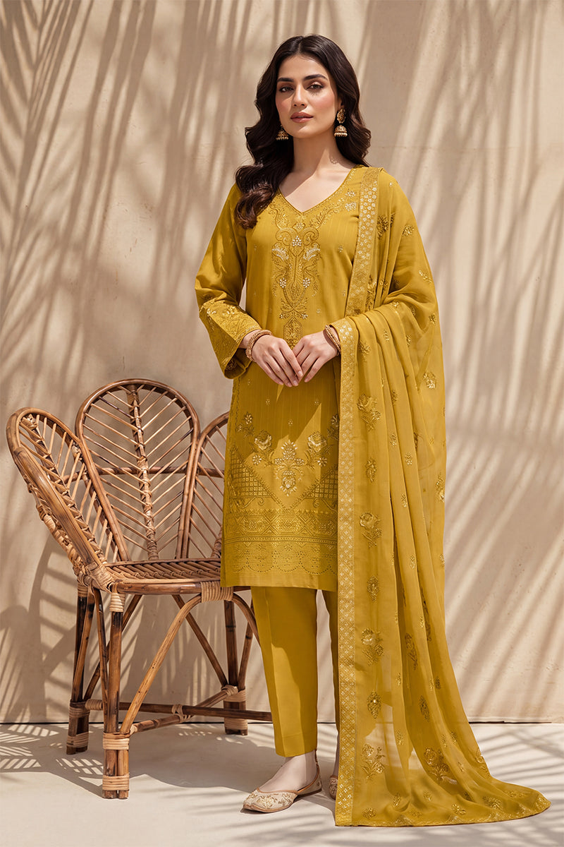 Nishah by Breeza Fashion - 3PC Unstitched Embroidered Lawn Suit (Mustard)