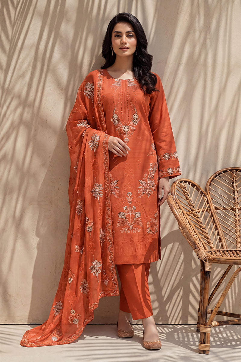 Parado by Breeza Fashion - 3PC Unstitched Embroidered Lawn Suit (Orange)