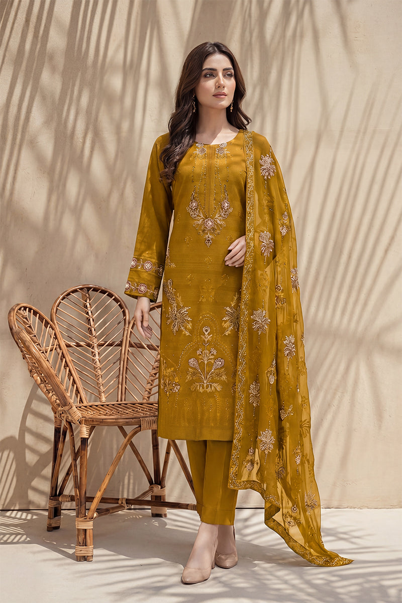 Parado by Breeza Fashion - 3PC Unstitched Embroidered Lawn Suit (Mustard)
