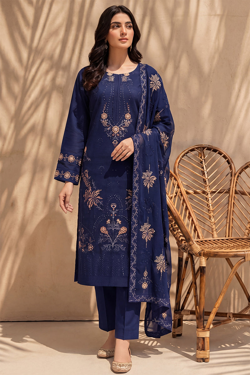 Parado by Breeza Fashion - 3PC Unstitched Embroidered Lawn Suit (Navy Blue)