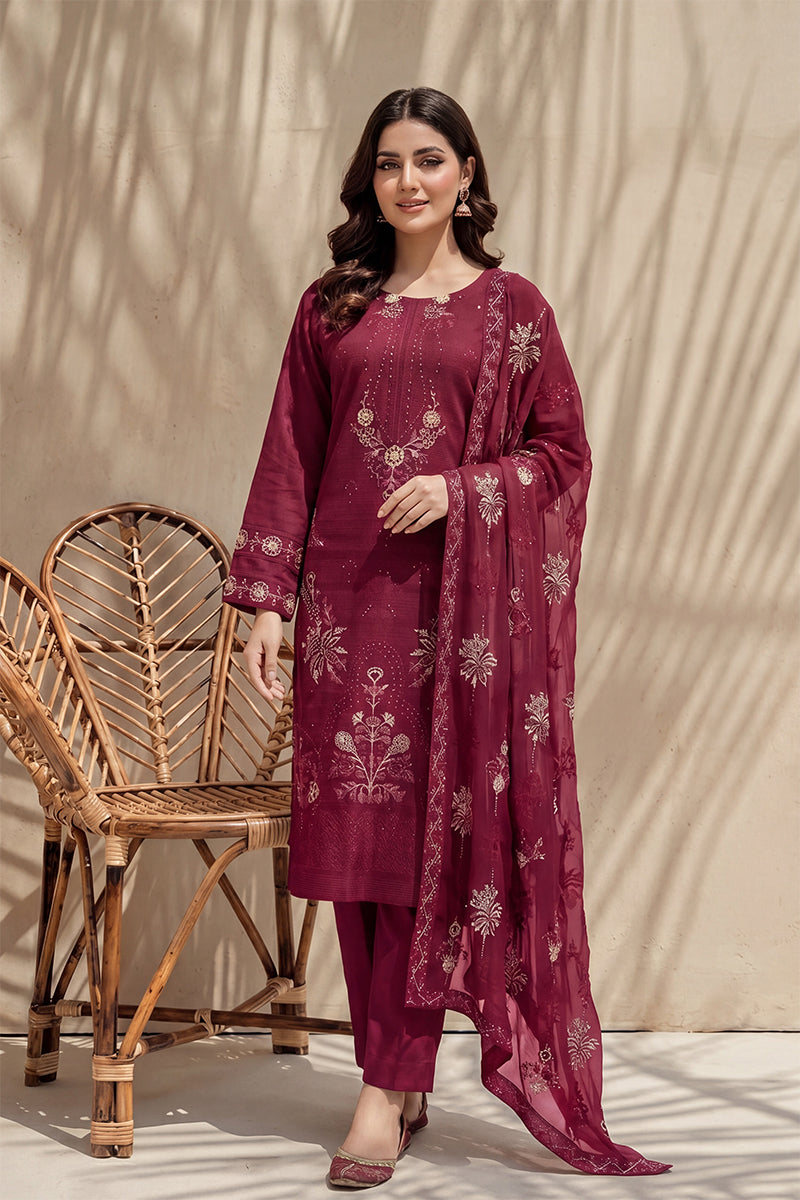 Parado by Breeza Fashion - 3PC Unstitched Embroidered Lawn Suit (Maroon)