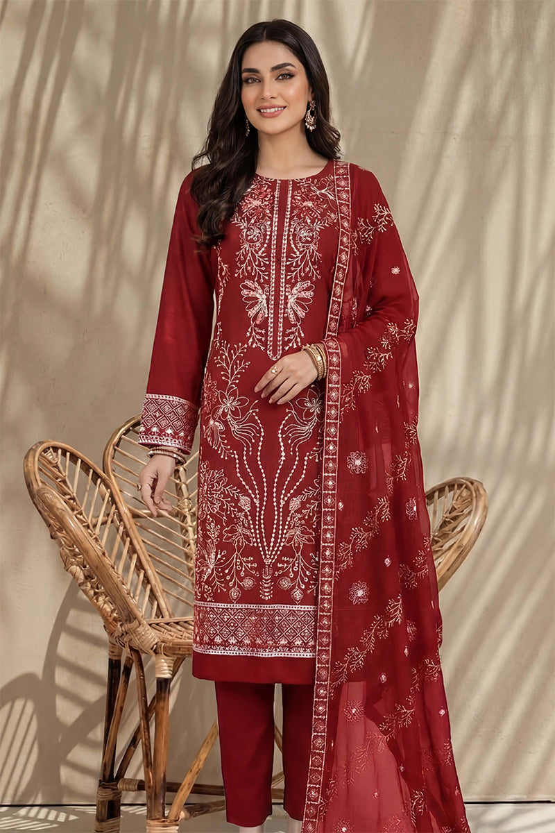Sana by Breeza Fashion - 3PC Unstitched Embroidered Lawn Suit (Red)