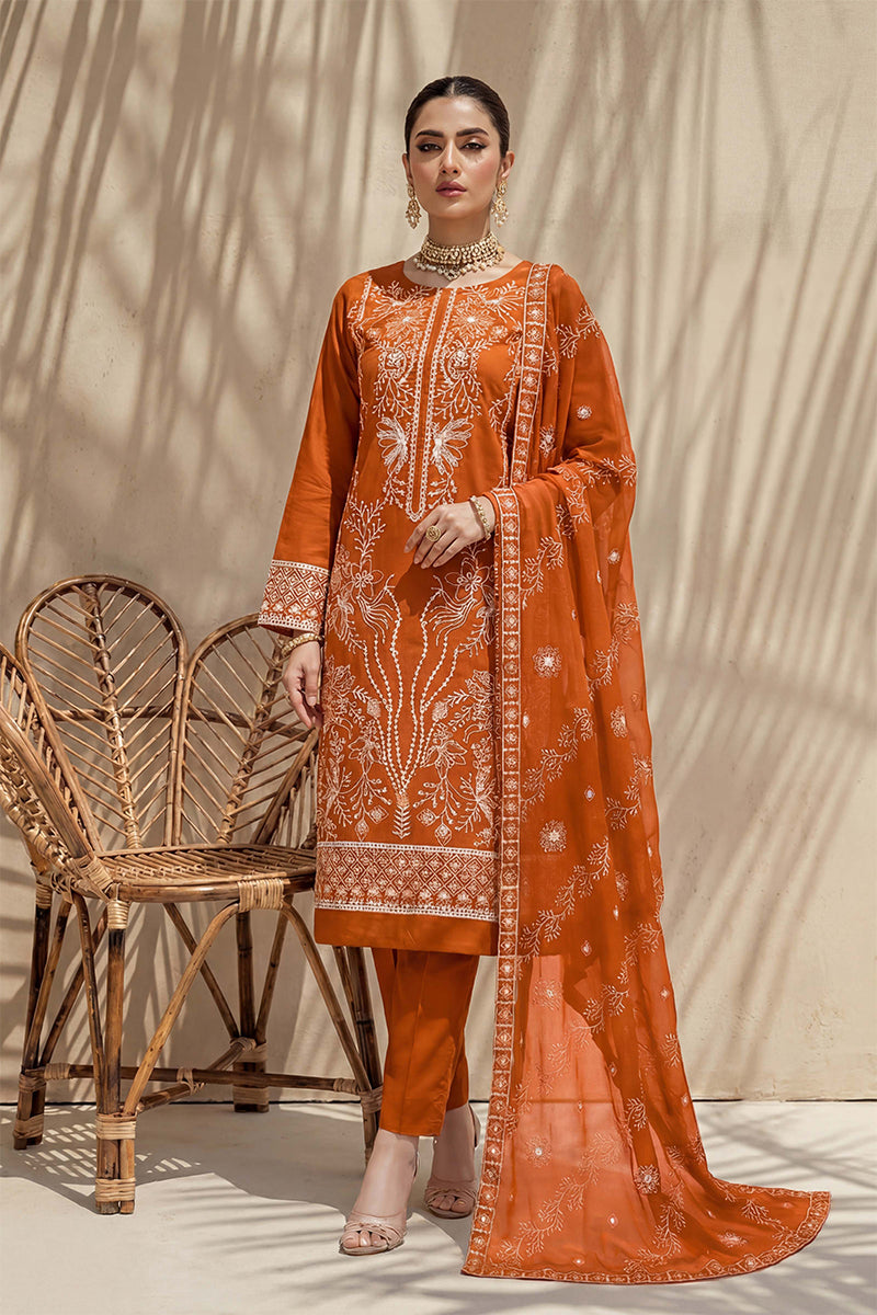 Sana by Breeza Fashion - 3PC Unstitched Embroidered Lawn Suit (Terracotta)