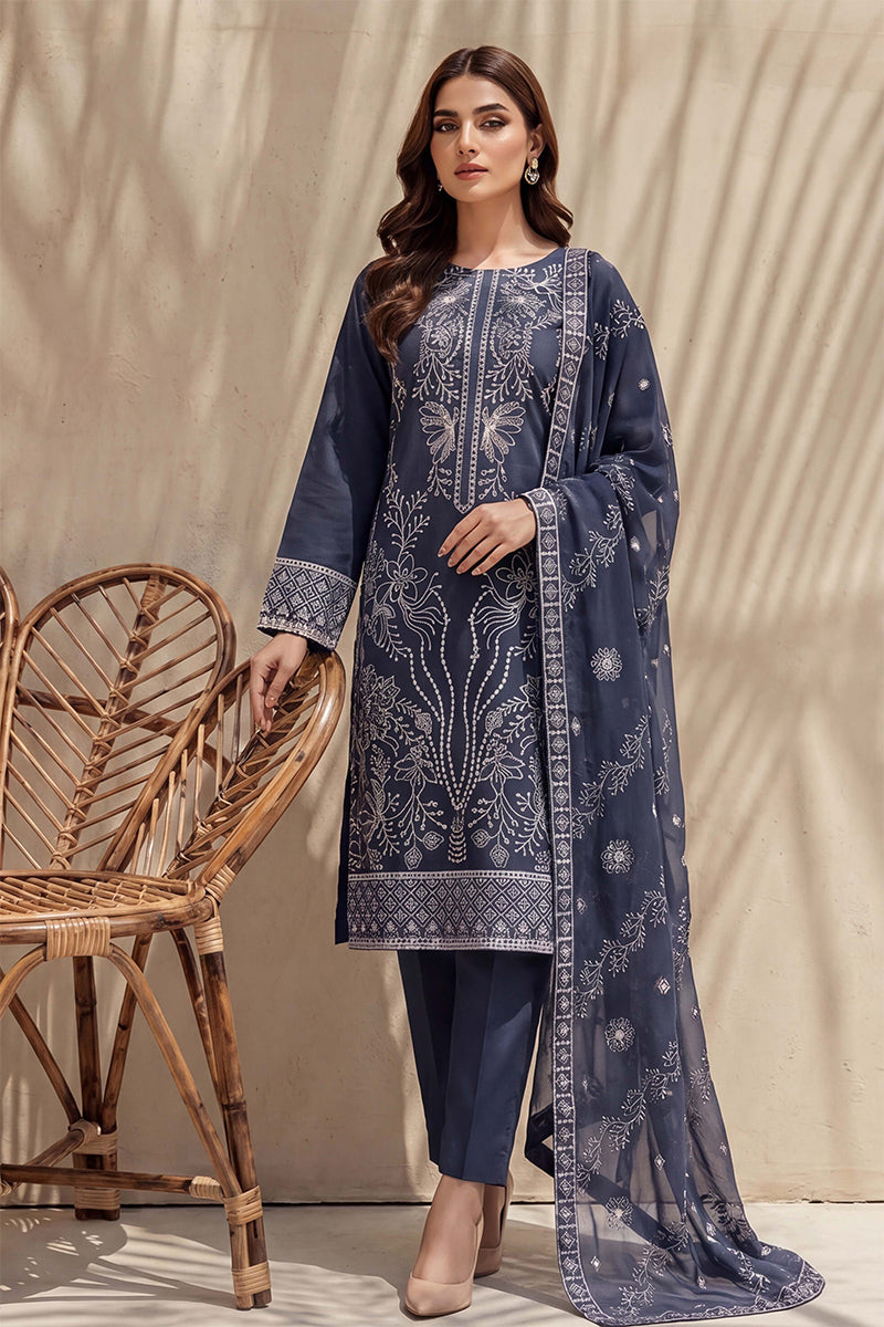 Sana by Breeza Fashion - 3PC Unstitched Embroidered Lawn Suit (Gray)