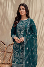 Sana by Breeza Fashion - 3PC Unstitched Embroidered Lawn Suit (Deep Sea Green)
