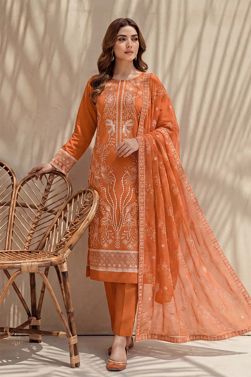 Sana by Breeza Fashion - 3PC Unstitched Embroidered Lawn Suit (Orange)