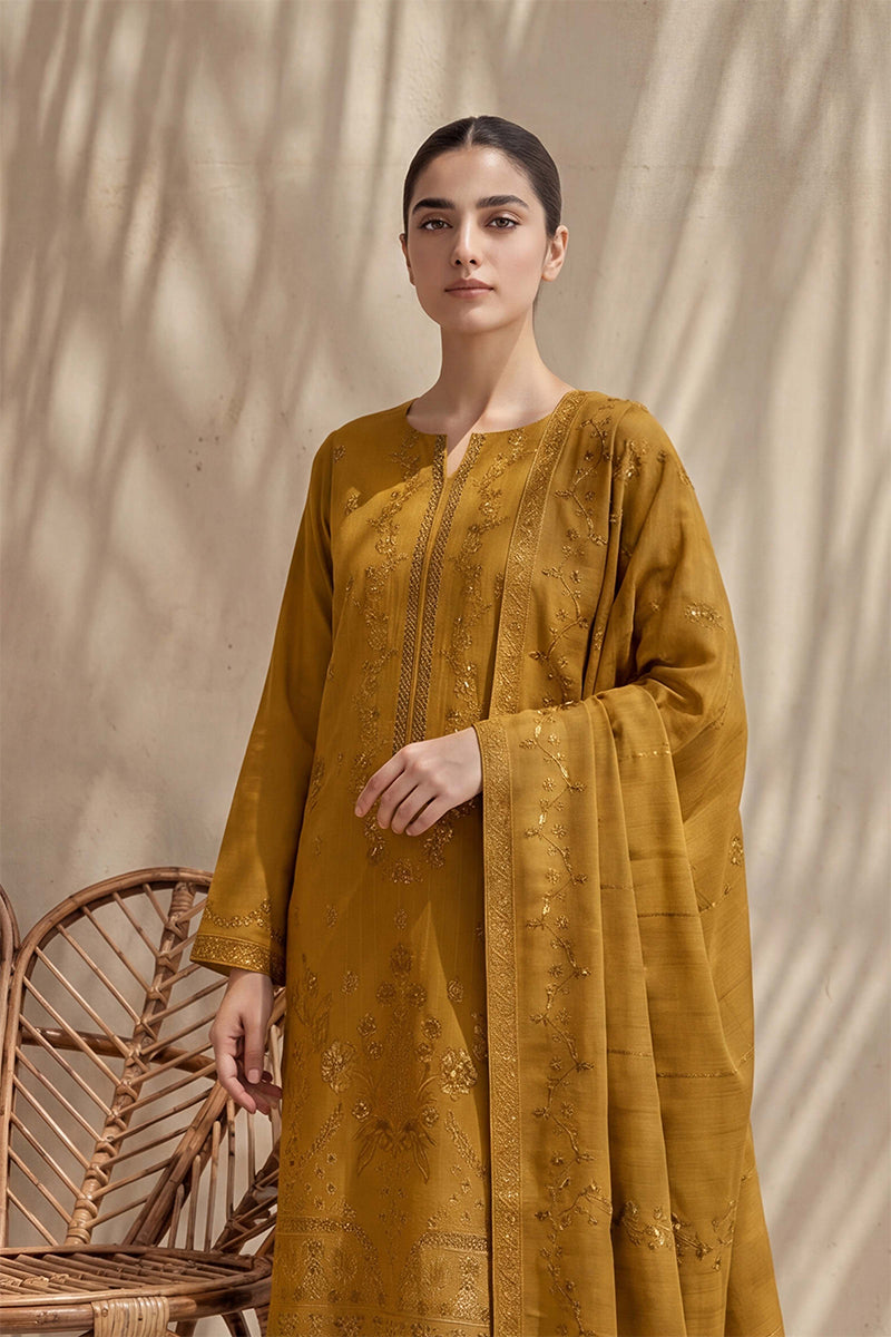 Sania by Breeza Fashion - 3PC Unstitched Embroidered Lawn Suit (Mustard)