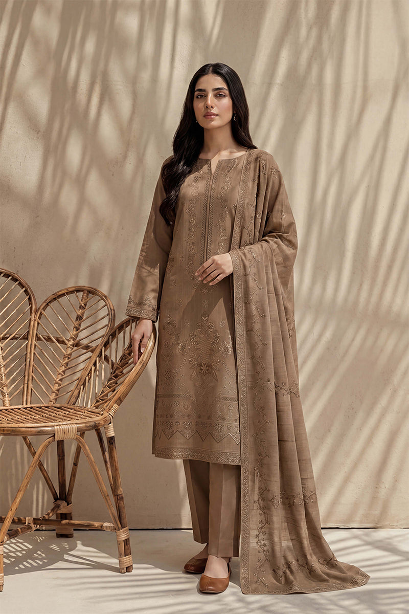 Sania by Breeza Fashion - 3PC Unstitched Embroidered Lawn Suit (Brown)