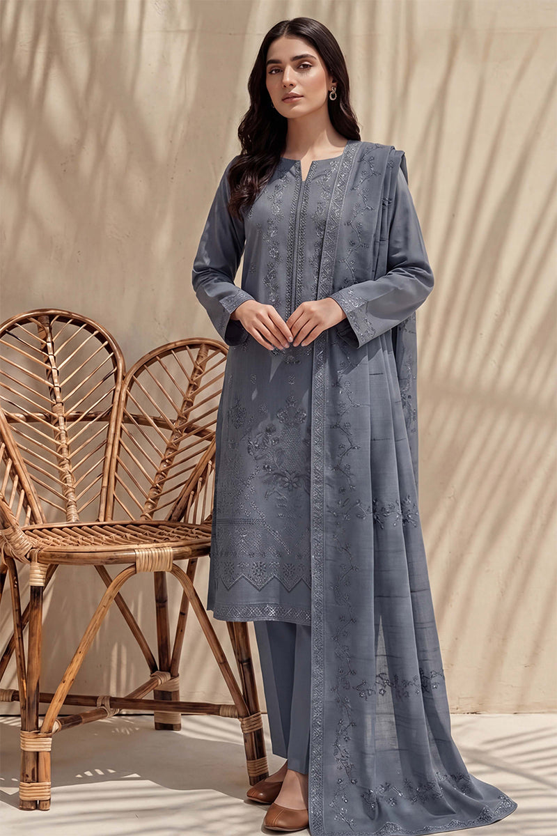 Sania by Breeza Fashion - 3PC Unstitched Embroidered Lawn Suit (Gray)