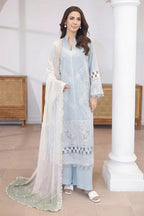 Mashaim By Johra - 3PC Unstitched Embroidered Lawn Suit (Light Blue & White)