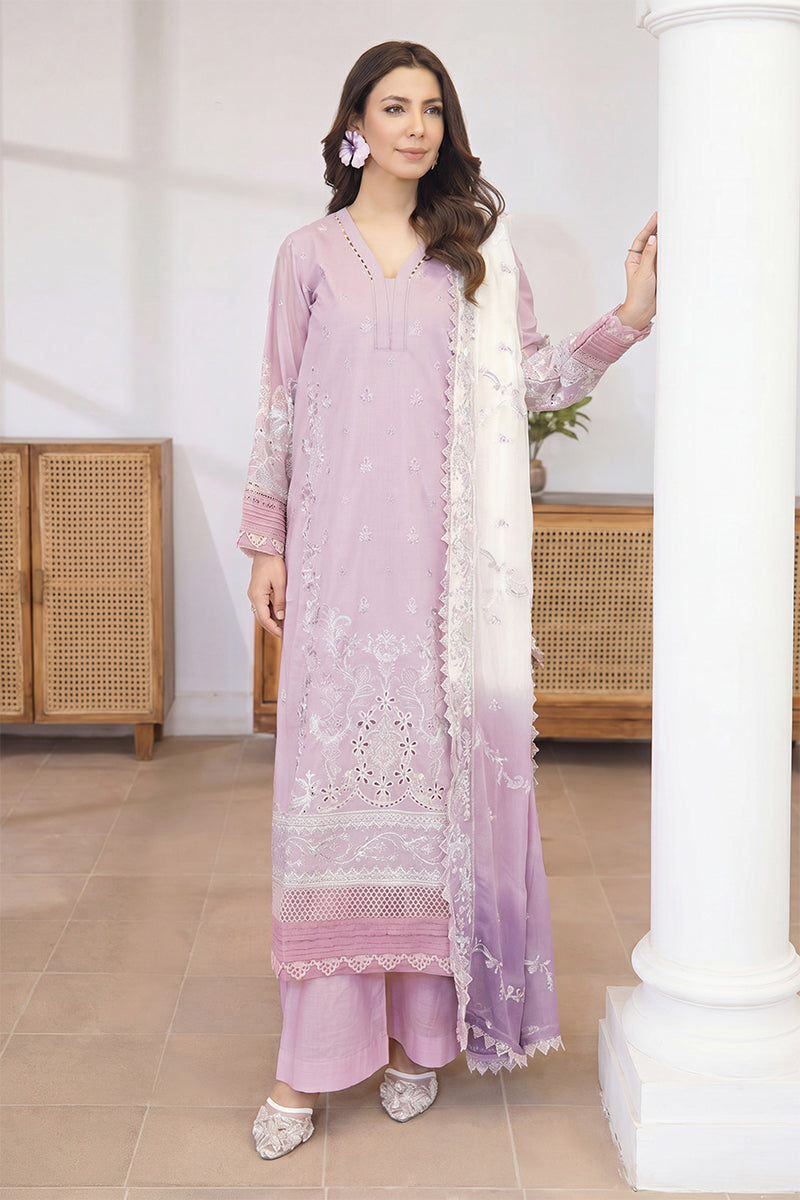 Mashaim By Johra - 3PC Unstitched Embroidered Lawn Suit (Lilac & White)
