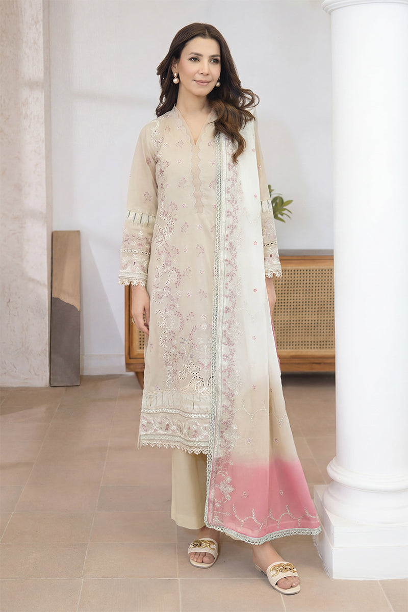 Mashaim By Johra - 3PC Unstitched Embroidered Lawn Suit (White)