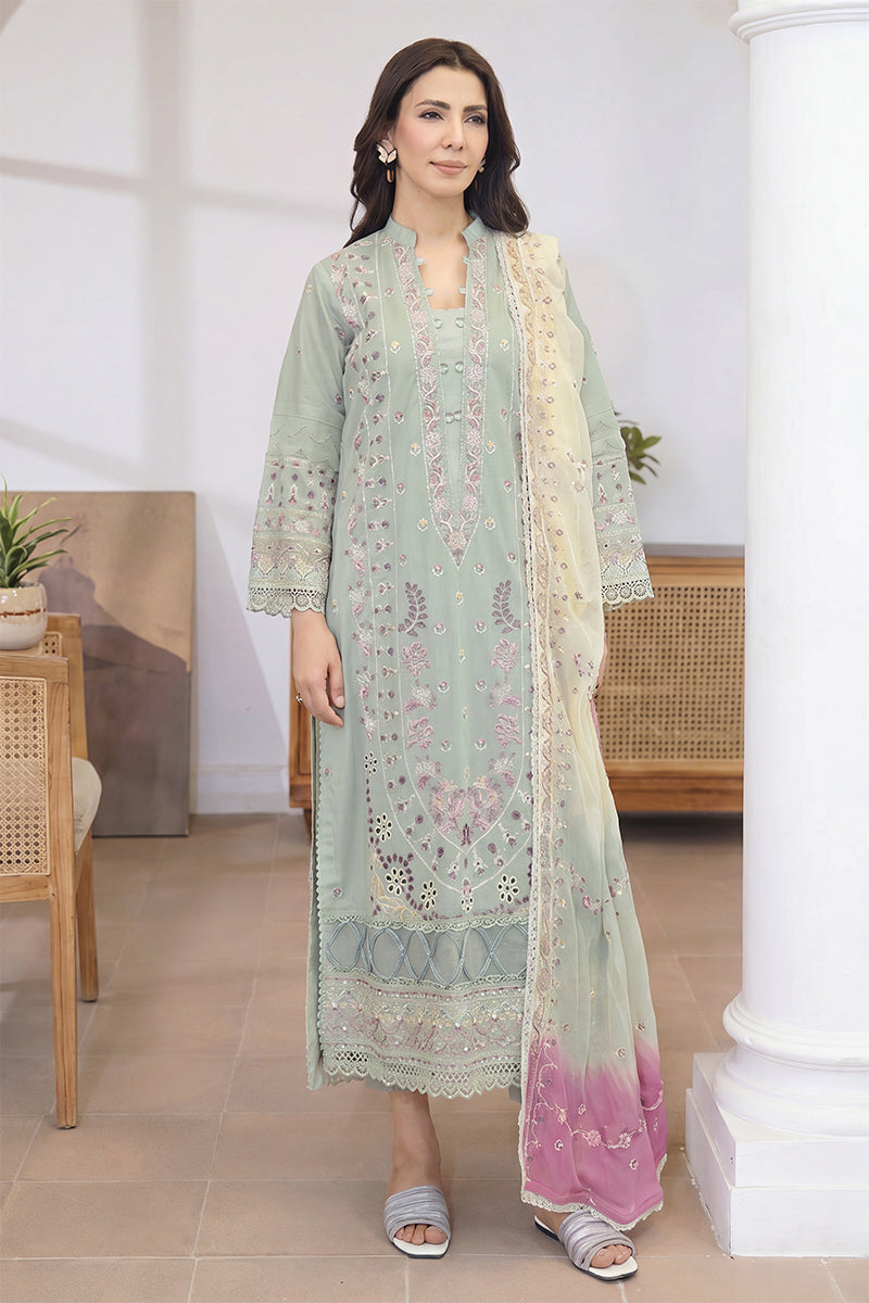 Mashaim By Johra - 3PC Unstitched Embroidered Lawn Suit (Bluesh Green)