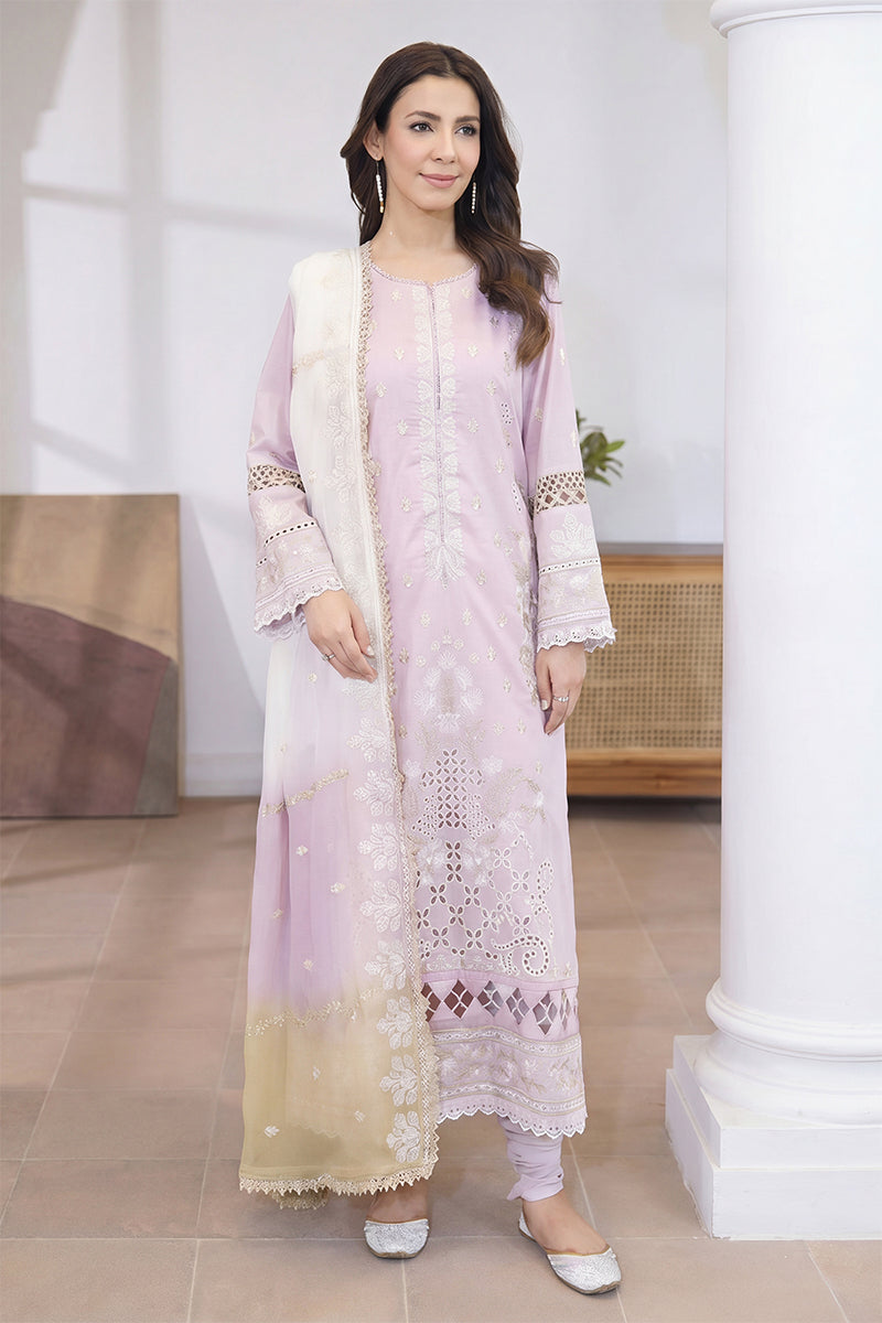 Mashaim By Johra - 3PC Unstitched Embroidered Lawn Suit (Soft Lilac)