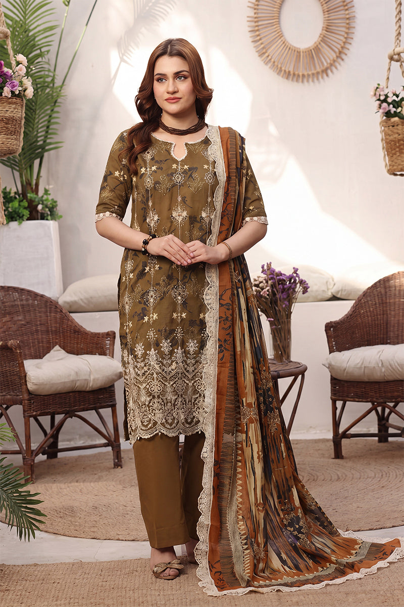 Dhagakari By Moosajee - 3PC Unstitched Embroidered Lawn Suit (Lisbon Green)
