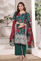 Dhagakari By Moosajee - 3PC Unstitched Embroidered Lawn Suit (Green & Red)