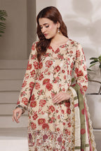 Dhagakari By Moosajee - 3PC Unstitched Embroidered Lawn Suit (Beige & Red)