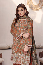 Dhagakari By Moosajee - 3PC Unstitched Embroidered Lawn Suit (Metallic Brown & Rust)