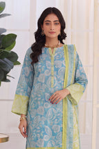 Izhaan Platinum By MJ - 3PC Unstitched Printed Lawn Suit (Teal Blue & Lime)