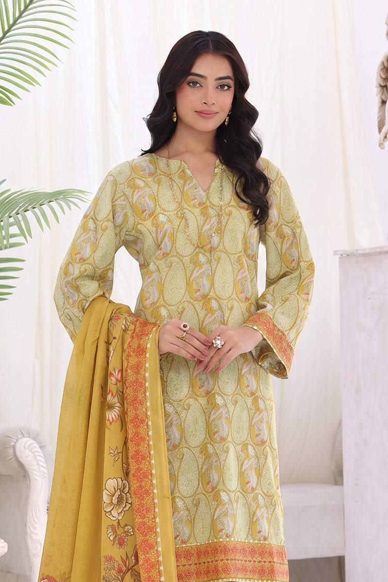 Izhaan Platinum By MJ - 3PC Unstitched Printed Lawn Suit (Pistachio & Olive Gold)