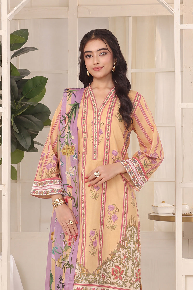 Izhaan Platinum By MJ - 3PC Unstitched Printed Lawn Suit (Mustard)