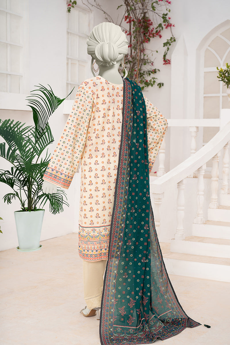 Inaya By KBC Fashion - 3PC Unstitched Printed Lawn Suit (Cream & Forest)