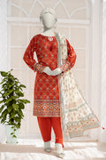 Inaya By KBC Fashion - 3PC Unstitched Printed Lawn Suit (Red & White)