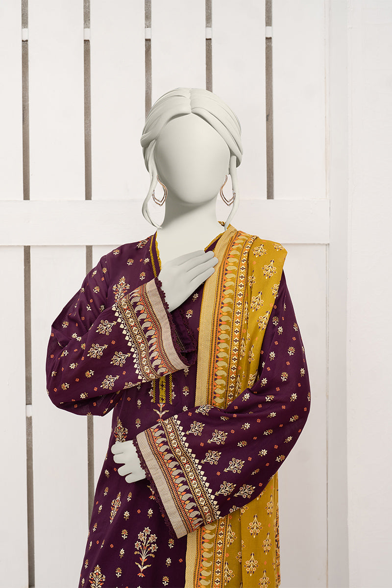 Inaya By KBC Fashion - 3PC Unstitched Printed Lawn Suit (Purple & Yellow)