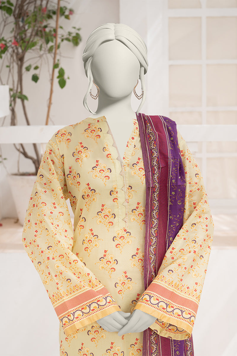 Inaya By KBC Fashion - 3PC Unstitched Printed Lawn Suit (Pastel Yellow & Purple)
