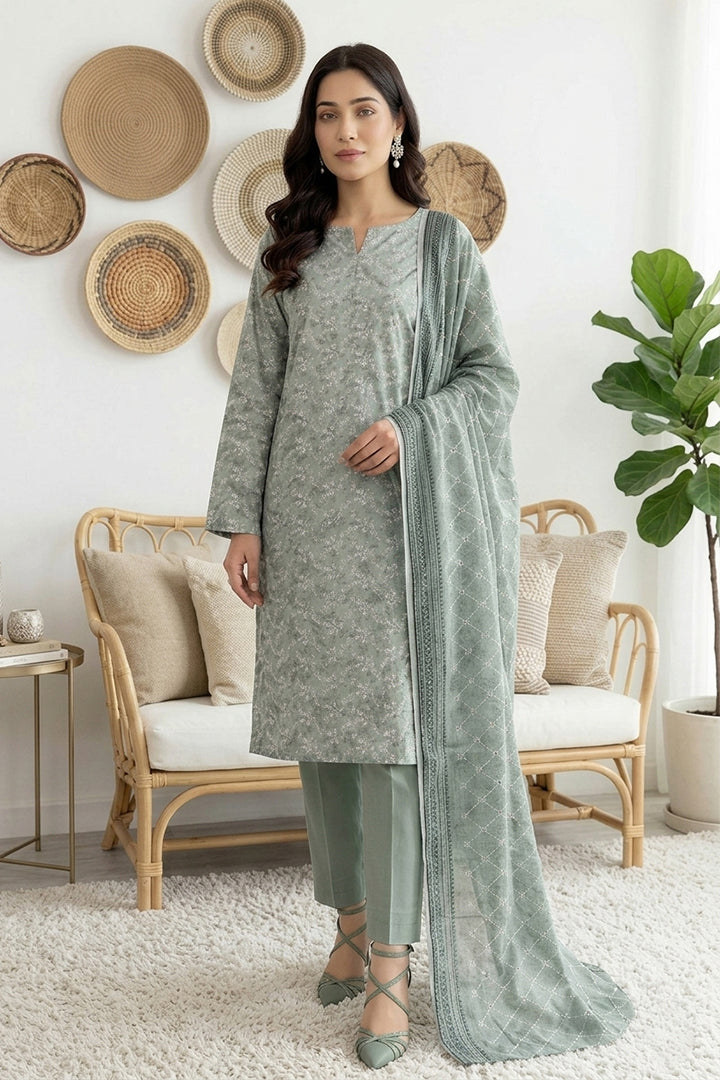 Rimal by UK Vol-61 3PC Unstitched Embroidered Lawn Suit (Green)