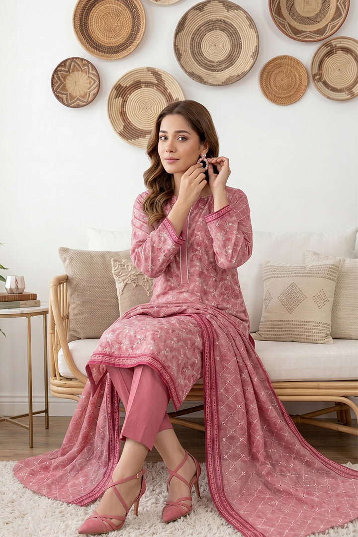 Rimal by UK Vol-61 3PC Unstitched Embroidered Lawn Suit (Pink)